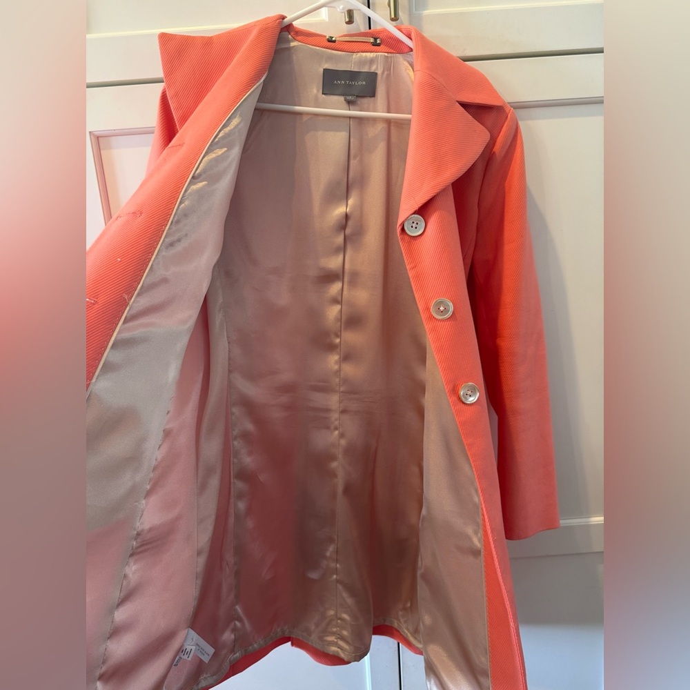 Ann Taylor Coral Pink Long Coat 100% cotton medium - Picture 5 of 5